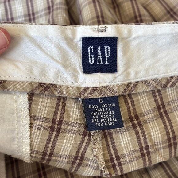 Gap Bermuda Shorts 8 Tan Plaid Khaki Chino Cotton Golf Grandpa Hiking GORP Thin - Picture 8 of 9